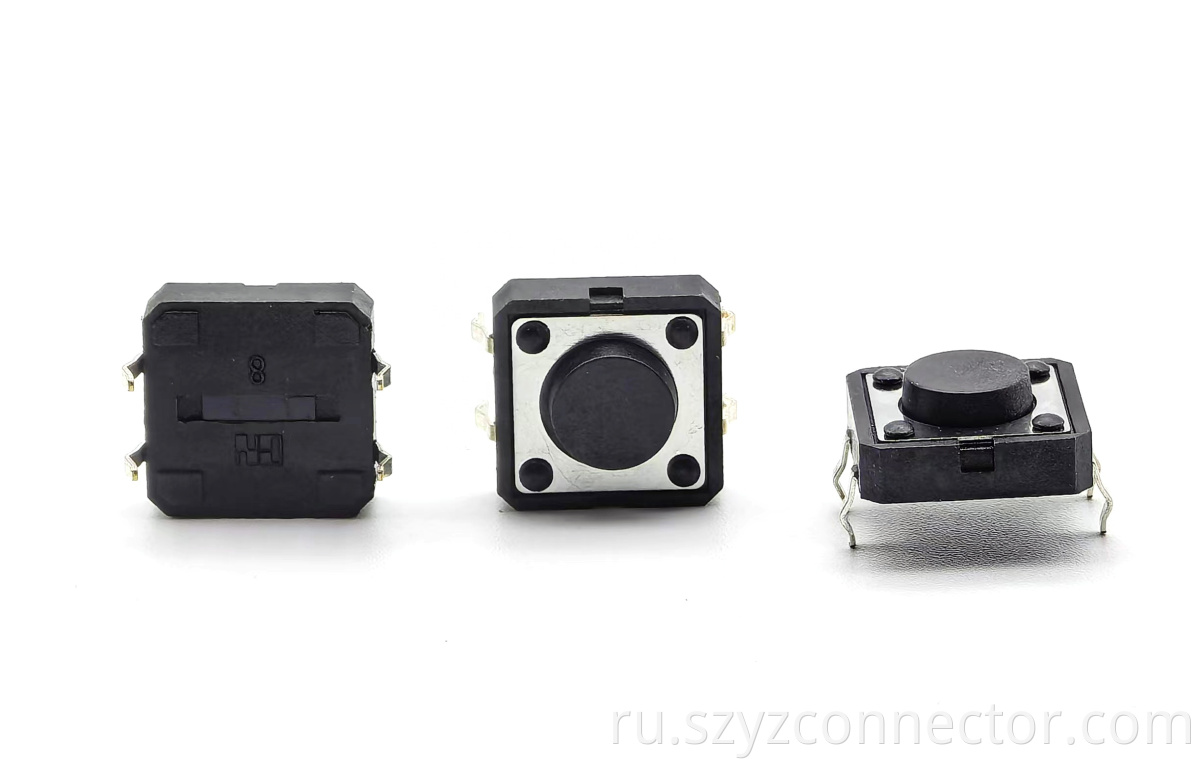 TACT SWITCH 12X12mm 4P H=5.0mm Black Handle DIP